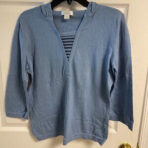 Christopher & Banks 3/4 length sleeve sweater medium hooded light blue